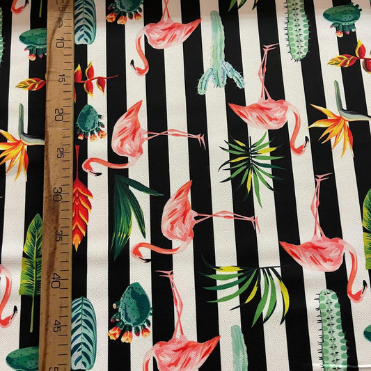Tissu Impression Numérique Flamants Roses & Rayures Noir et Blanc pour Déco et Mode - Boutique MyTissus Marckolsheim Alsace