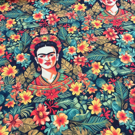 Tissu Impression Numérique Frida Kahlo Jardin Tropical - Toile Épaisse 250g pour Déco et Mode - Boutique MyTissus Marckolsheim Alsace