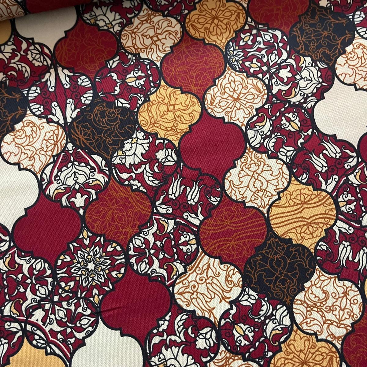 Tissu Impression Numérique Lanternes Orientales & Motifs Arabesques Bordeaux pour Déco et Mode - Boutique MyTissus Marckolsheim Alsace