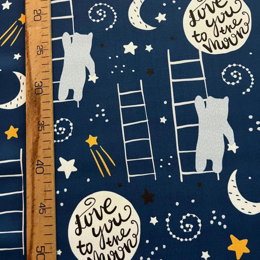Tissu Impression Numérique "Le Chat Décrocheur de Lune" - Bleu Nuit - MyTissus pour Déco et Mode - Boutique MyTissus Marckolsheim Alsace