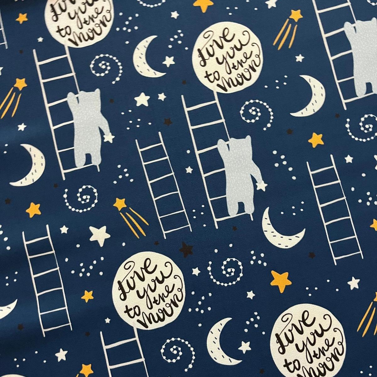 Tissu Impression Numérique "Le Chat Décrocheur de Lune" - Bleu Nuit - MyTissus pour Déco et Mode - Boutique MyTissus Marckolsheim Alsace