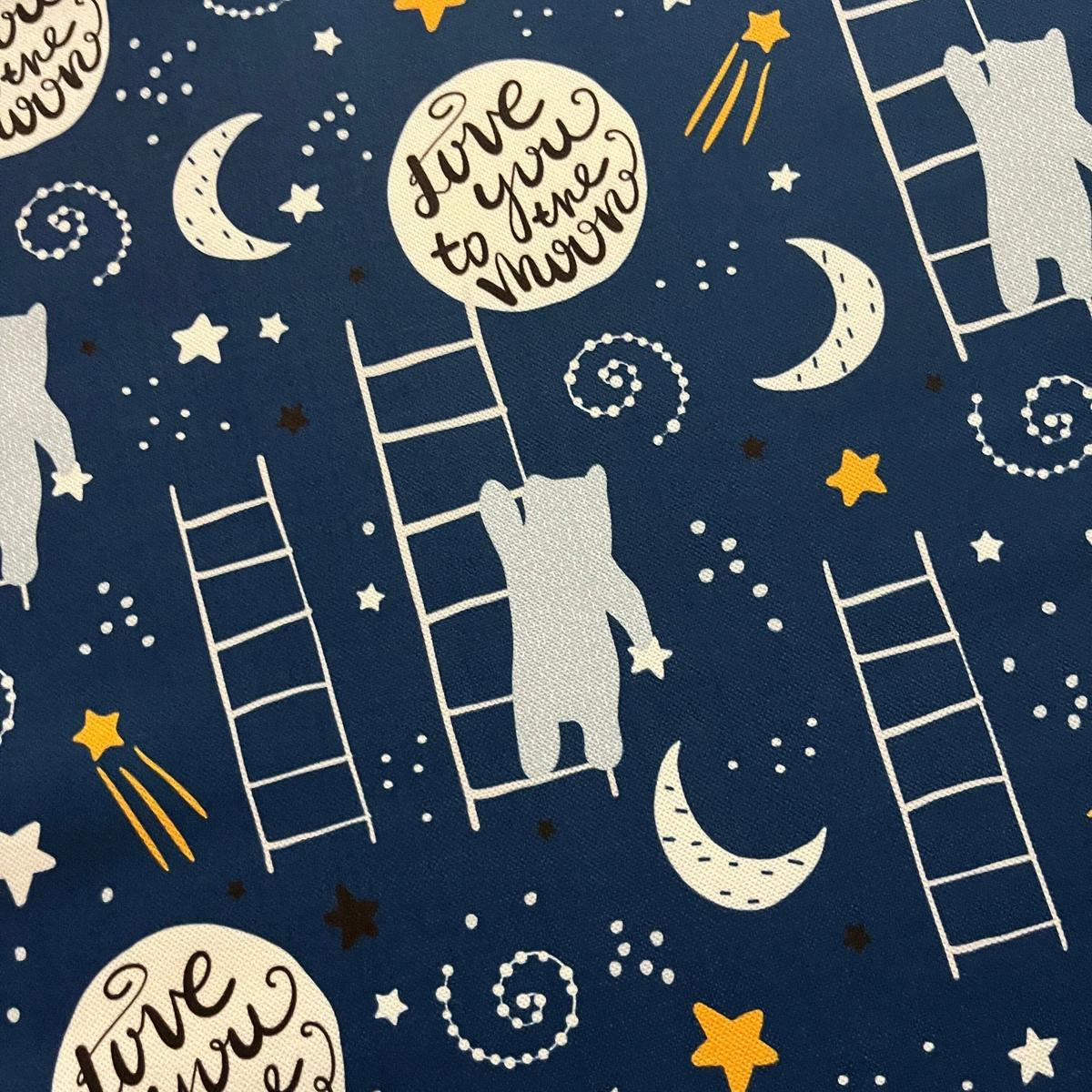 Tissu Impression Numérique "Le Chat Décrocheur de Lune" - Bleu Nuit - MyTissus pour Déco et Mode - Boutique MyTissus Marckolsheim Alsace