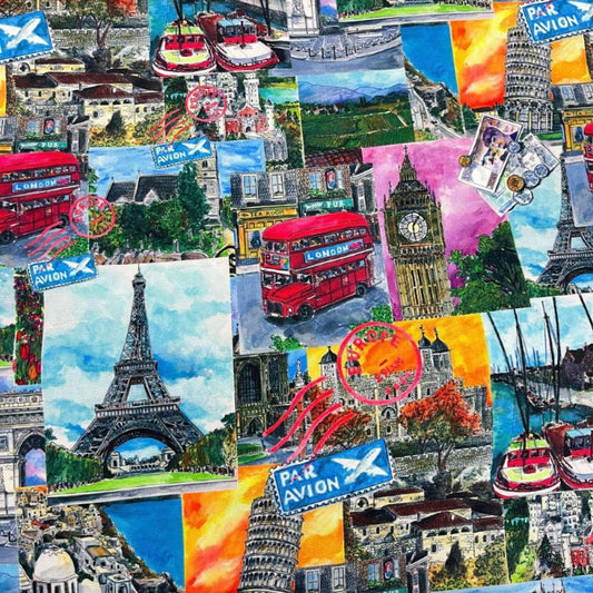 Tissu Impression Numérique Monuments d'Europe - Toile de Coton Épaisse 250g pour Déco et Mode - Boutique MyTissus Marckolsheim Alsace