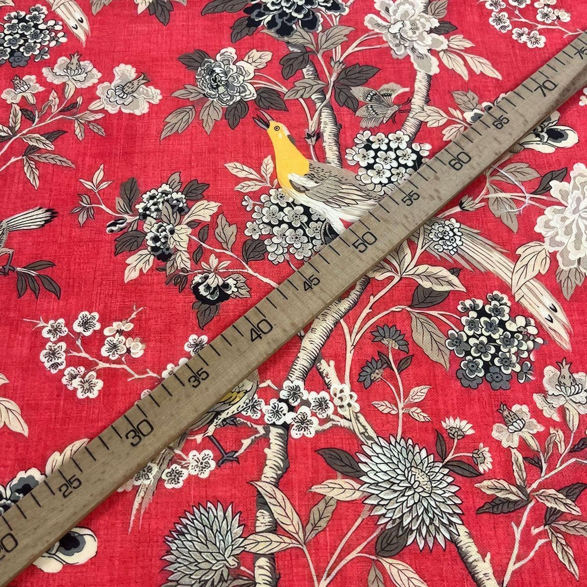 Tissu Impression Numérique Oiseau Jaune et Branches - Toile Rouge 250g pour Déco et Mode - Boutique MyTissus Marckolsheim Alsace