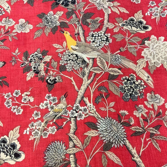 Tissu Impression Numérique Oiseau Jaune et Branches - Toile Rouge 250g pour Déco et Mode - Boutique MyTissus Marckolsheim Alsace