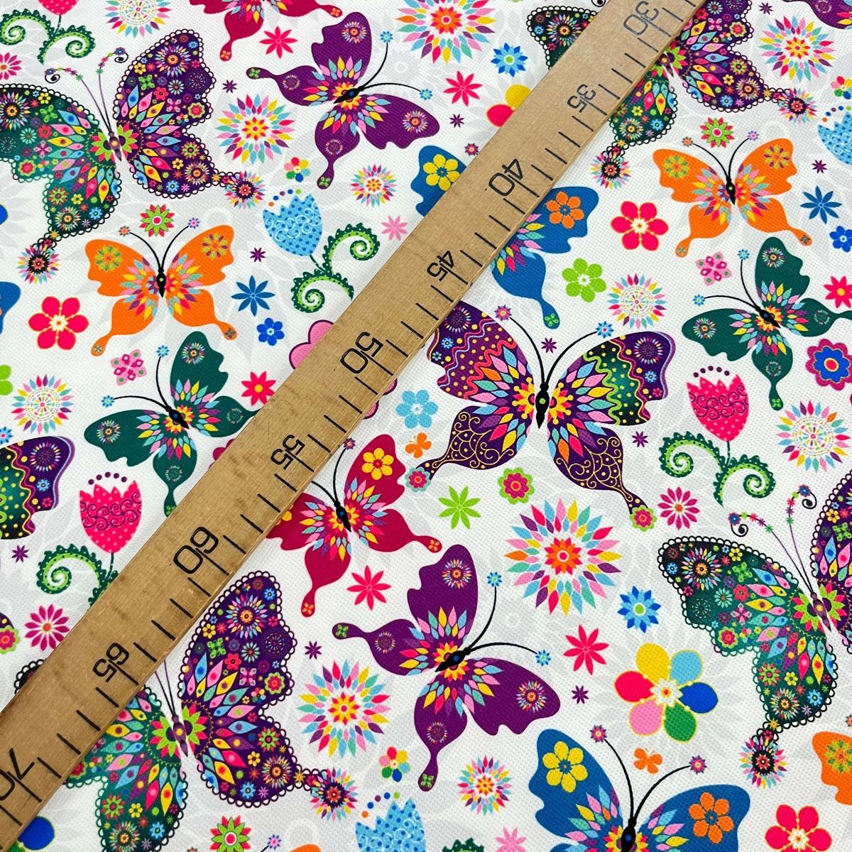 Tissu Impression Numérique Papillons Multicolores - Toile de Coton Épaisse 250g pour Déco et Mode - Boutique MyTissus Marckolsheim Alsace