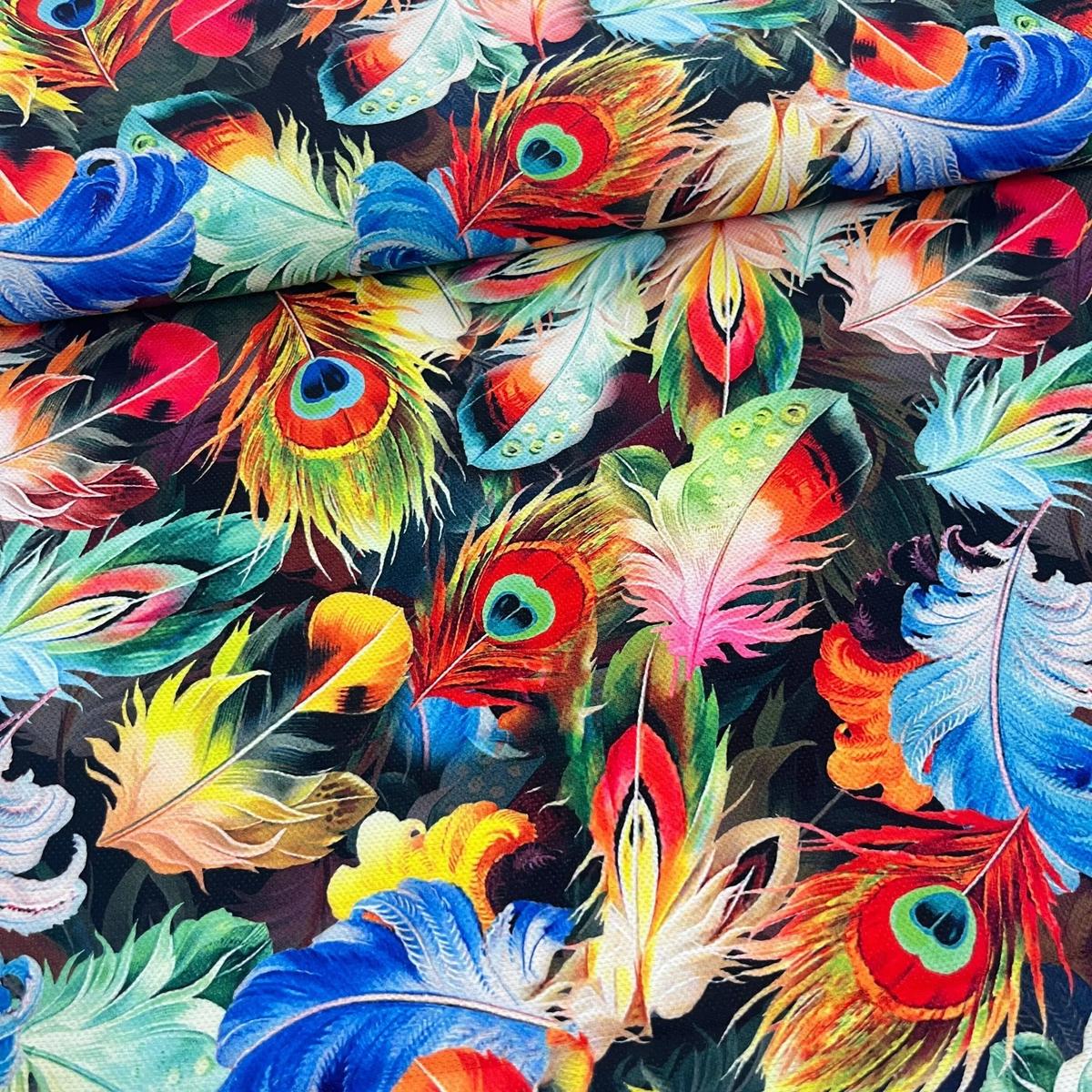 Tissu Impression Numérique - Plumes Colorées pour Déco et Mode - Boutique MyTissus Marckolsheim Alsace