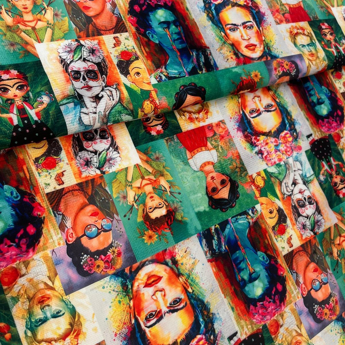 Tissu Impression Numérique Portraits Frida Kahlo & Fleurs Colorées pour Déco et Mode - Boutique MyTissus Marckolsheim Alsace