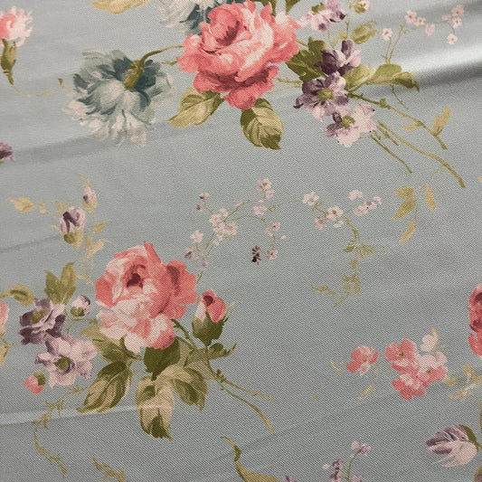 Tissu Impression Numérique Roses Anglaises & Bouquet Floral Fond Bleu Ciel pour Déco et Mode - Boutique MyTissus Marckolsheim Alsace
