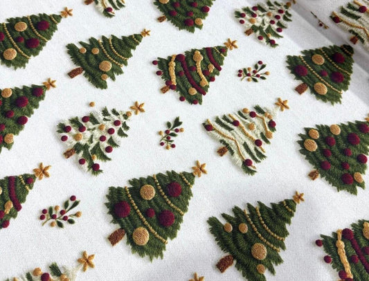 Tissu Noël Sapins Effet Relief 3D - Création Exclusive Mytissus pour Déco et Mode - Boutique MyTissus Marckolsheim Alsace