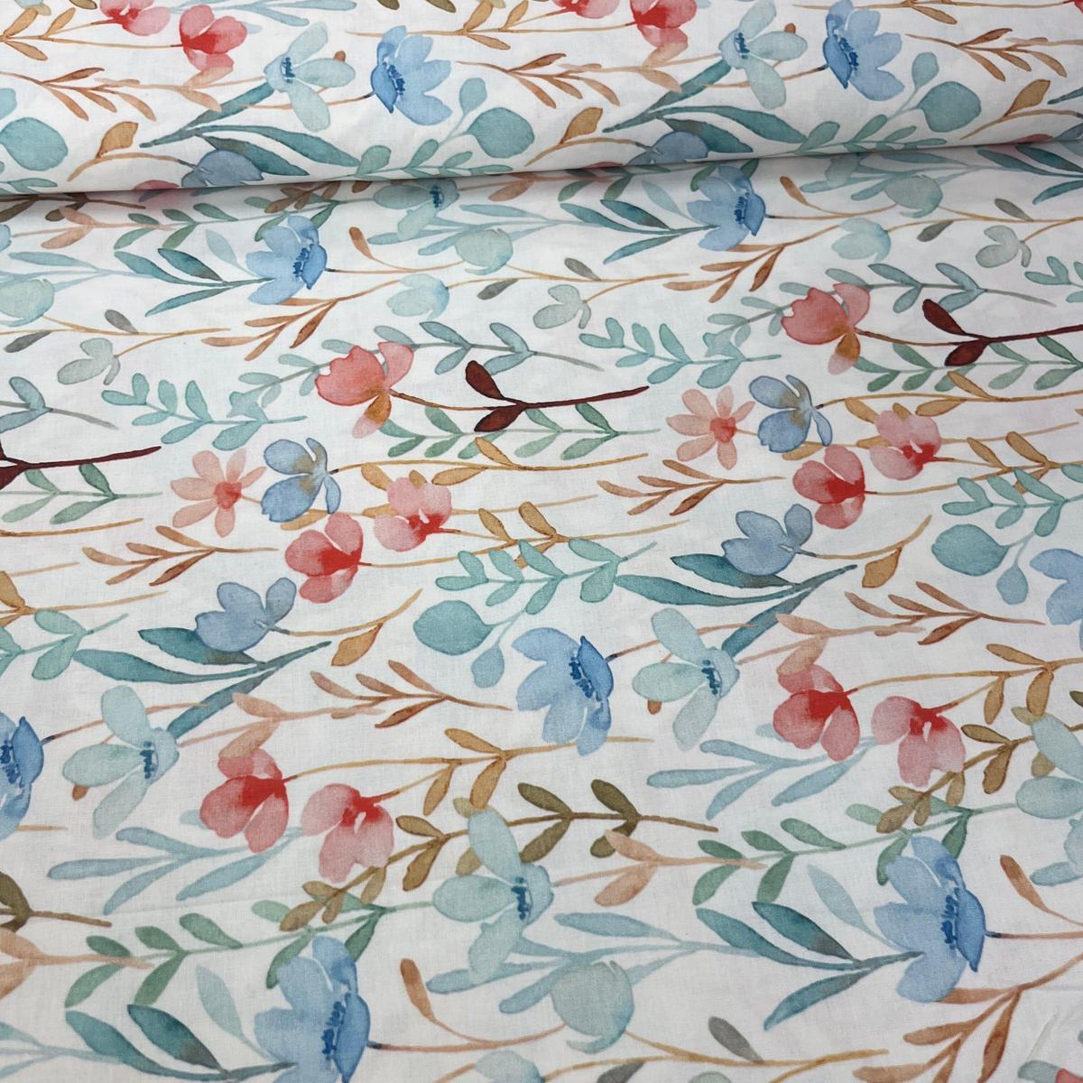 Tissu Popeline de Coton 240cm - Aquarelle de Fleurs - MyTissus pour Déco et Mode - Boutique MyTissus Marckolsheim Alsace