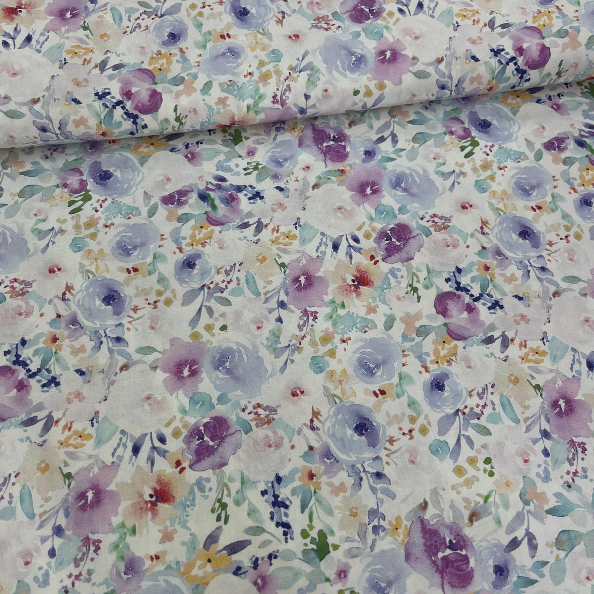 Tissu Popeline de Coton 240cm - Belles Fleurs Aquarelle - MyTissus pour Déco et Mode - Boutique MyTissus Marckolsheim Alsace