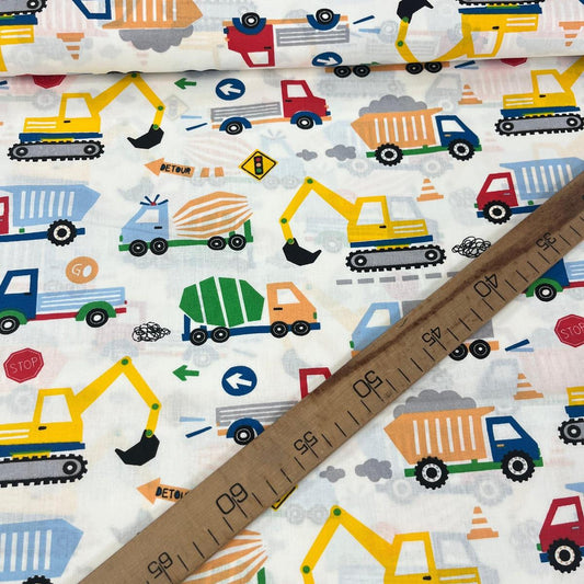 Tissu Popeline de Coton 240cm - Camions Colorés - MyTissus pour Déco et Mode - Boutique MyTissus Marckolsheim Alsace