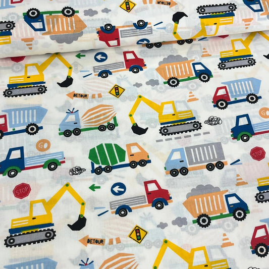 Tissu Popeline de Coton 240cm - Camions Colorés - MyTissus pour Déco et Mode - Boutique MyTissus Marckolsheim Alsace