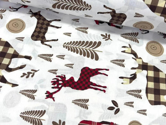 Tissu Popeline de Coton 240cm - Cerfs Noël Grands Motifs - MyTissus pour Déco et Mode - Boutique MyTissus Marckolsheim Alsace