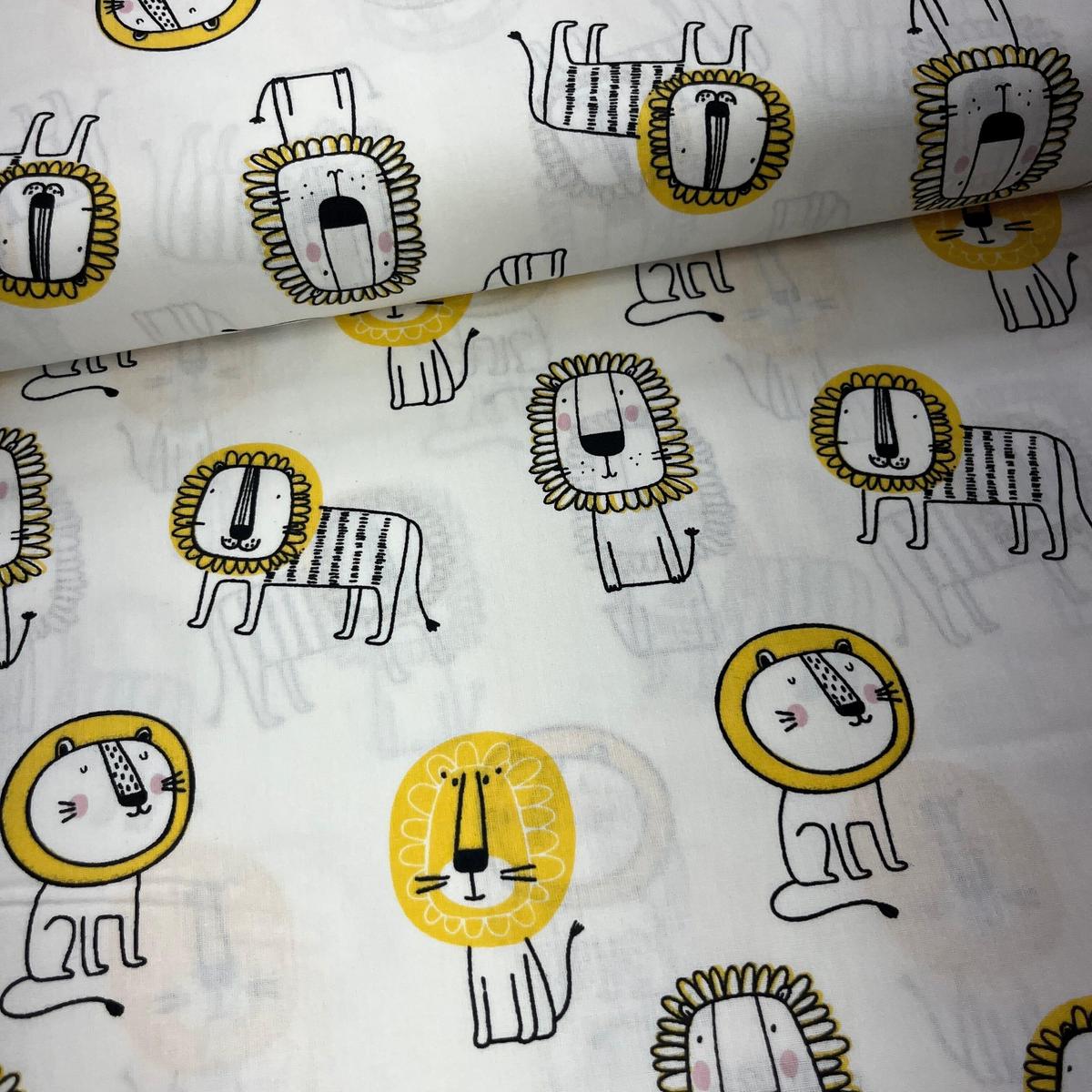 Tissu Popeline de Coton 240cm - Drôles de Lions - MyTissus pour Déco et Mode - Boutique MyTissus Marckolsheim Alsace