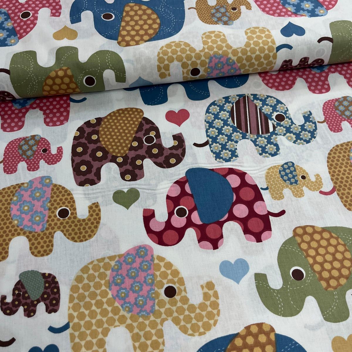 Tissu Popeline de Coton 240cm - Éléphants Colorés India Style - MyTissus pour Déco et Mode - Boutique MyTissus Marckolsheim Alsace