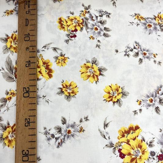 Tissu Popeline de Coton 240cm - Fleurs Jaunes Vintage - MyTissus pour Déco et Mode - Boutique MyTissus Marckolsheim Alsace