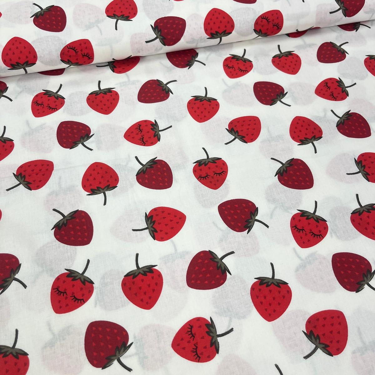 Tissu Popeline de Coton 240cm - Fraises Gourmandes - MyTissus pour Déco et Mode - Boutique MyTissus Marckolsheim Alsace
