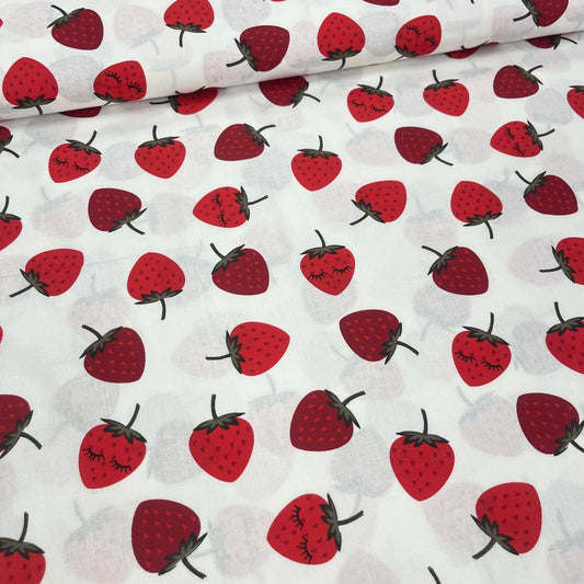 Tissu Popeline de Coton 240cm - Fraises Gourmandes - MyTissus pour Déco et Mode - Boutique MyTissus Marckolsheim Alsace