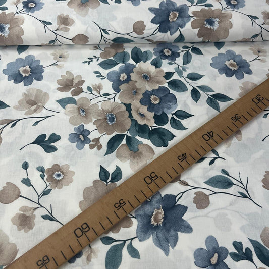 Tissu Popeline de Coton 240cm - Grosses Fleurs en Aquarelle - MyTissus pour Déco et Mode - Boutique MyTissus Marckolsheim Alsace
