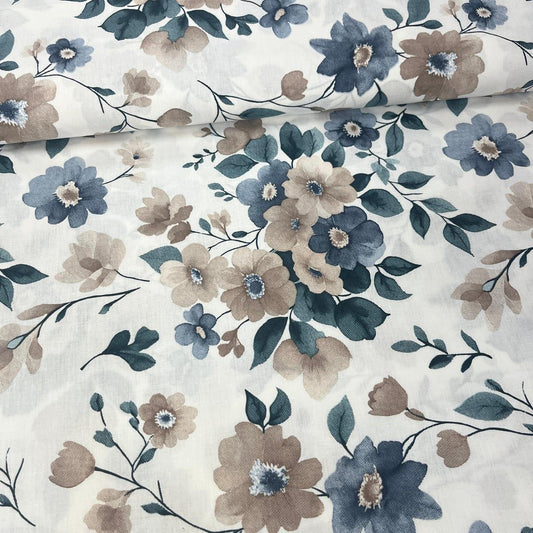 Tissu Popeline de Coton 240cm - Grosses Fleurs en Aquarelle - MyTissus pour Déco et Mode - Boutique MyTissus Marckolsheim Alsace