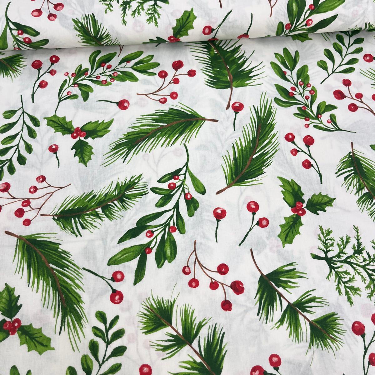 Tissu Popeline de Coton 240cm - Houx Noël - MyTissus pour Déco et Mode - Boutique MyTissus Marckolsheim Alsace