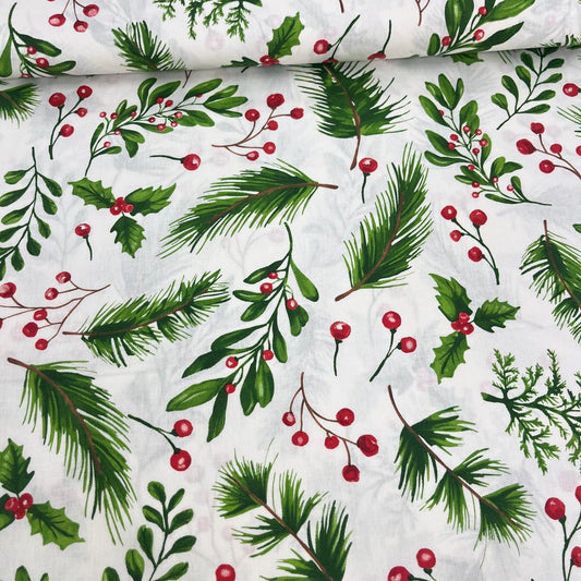 Tissu Popeline de Coton 240cm - Houx Noël - MyTissus pour Déco et Mode - Boutique MyTissus Marckolsheim Alsace