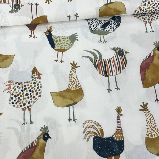 Tissu Popeline de Coton 240cm - La Basse Cour - Poules - MyTissus pour Déco et Mode - Boutique MyTissus Marckolsheim Alsace