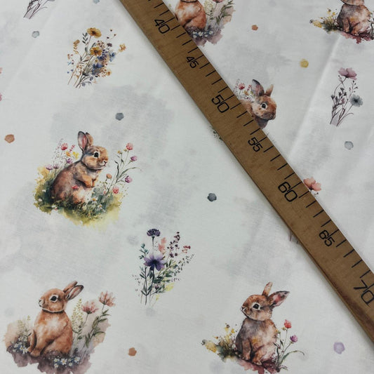 Tissu Popeline de Coton 240cm - Lapins en Aquarelle - MyTissus pour Déco et Mode - Boutique MyTissus Marckolsheim Alsace
