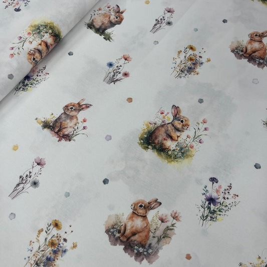 Tissu Popeline de Coton 240cm - Lapins en Aquarelle - MyTissus pour Déco et Mode - Boutique MyTissus Marckolsheim Alsace