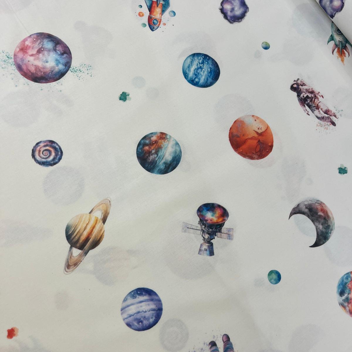 Tissu Popeline de Coton 240cm - Les Planètes & La Galaxie - MyTissus pour Déco et Mode - Boutique MyTissus Marckolsheim Alsace