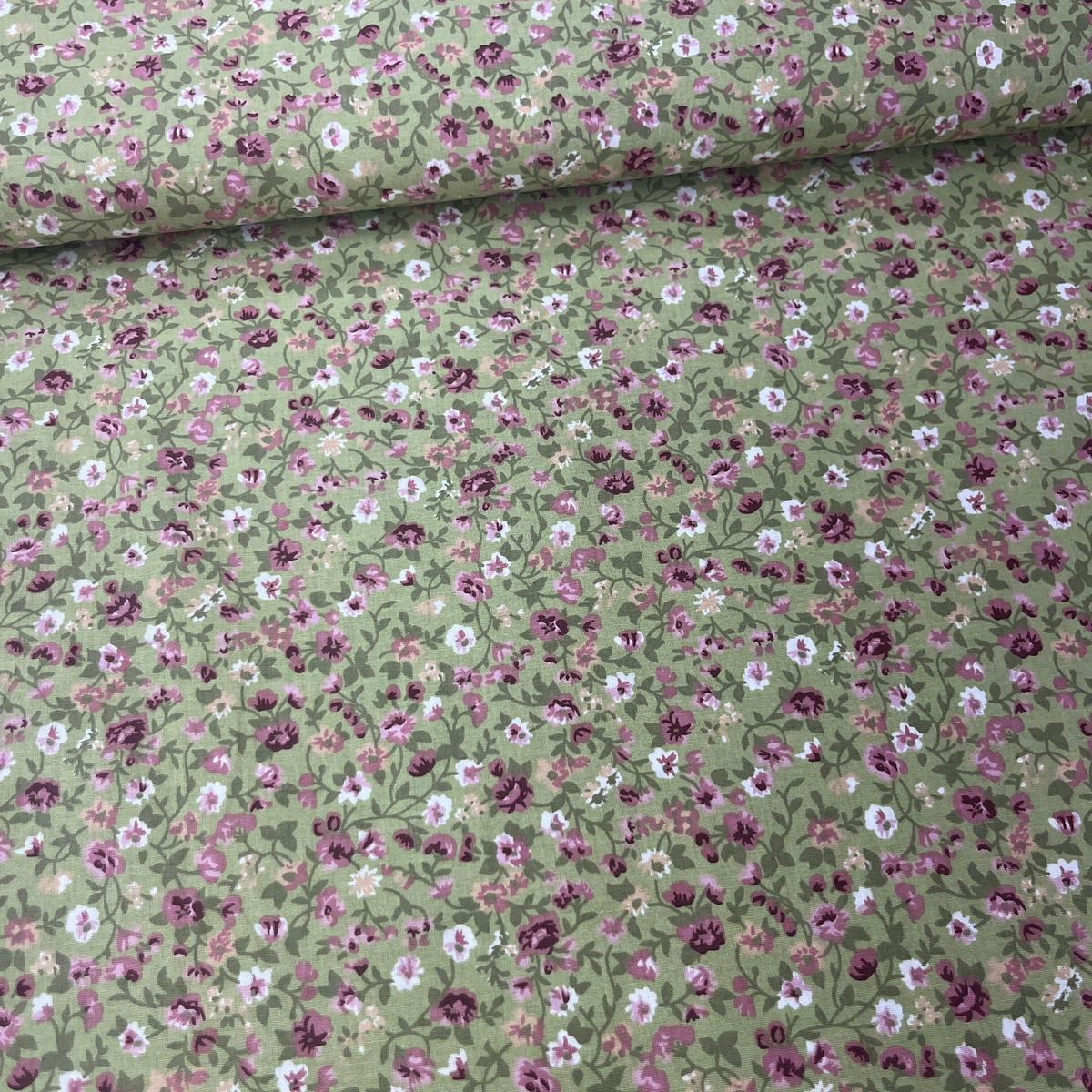 Tissu Popeline de Coton 240cm - Liberty Petites Fleurs Vert - MyTissus pour Déco et Mode - Boutique MyTissus Marckolsheim Alsace
