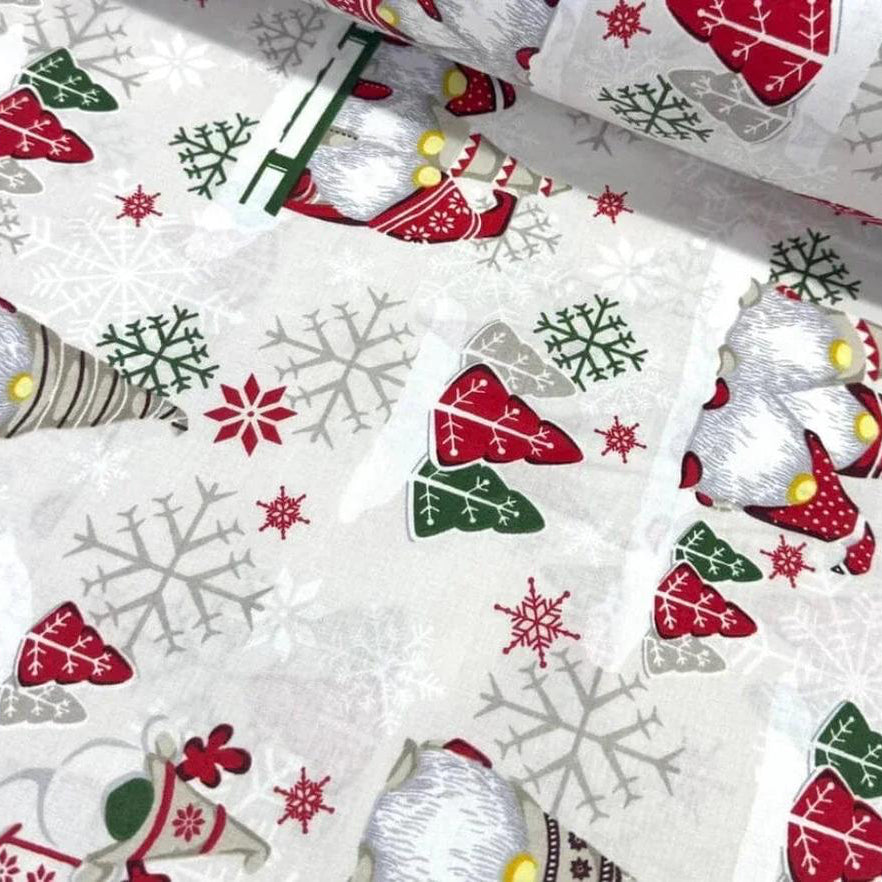 Tissu Popeline de Coton 240cm - Lutins Noël Blanc - MyTissus pour Déco et Mode - Boutique MyTissus Marckolsheim Alsace