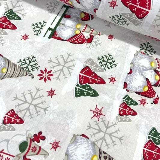 Tissu Popeline de Coton 240cm - Lutins Noël Blanc - MyTissus pour Déco et Mode - Boutique MyTissus Marckolsheim Alsace