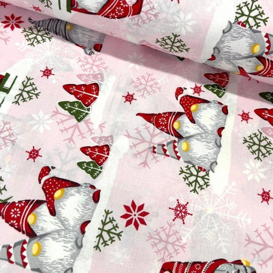 Tissu Popeline de Coton 240cm - Lutins Noël Rose - MyTissus pour Déco et Mode - Boutique MyTissus Marckolsheim Alsace