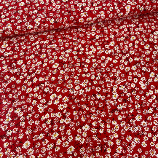 Tissu Popeline de Coton 240cm - Marguerites Blanches & Fond Rouge - MyTissus pour Déco et Mode - Boutique MyTissus Marckolsheim Alsace