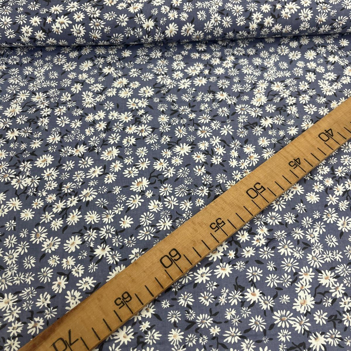 Tissu Popeline de Coton 240cm - Marguerites Liberty Bleu - MyTissus pour Déco et Mode - Boutique MyTissus Marckolsheim Alsace