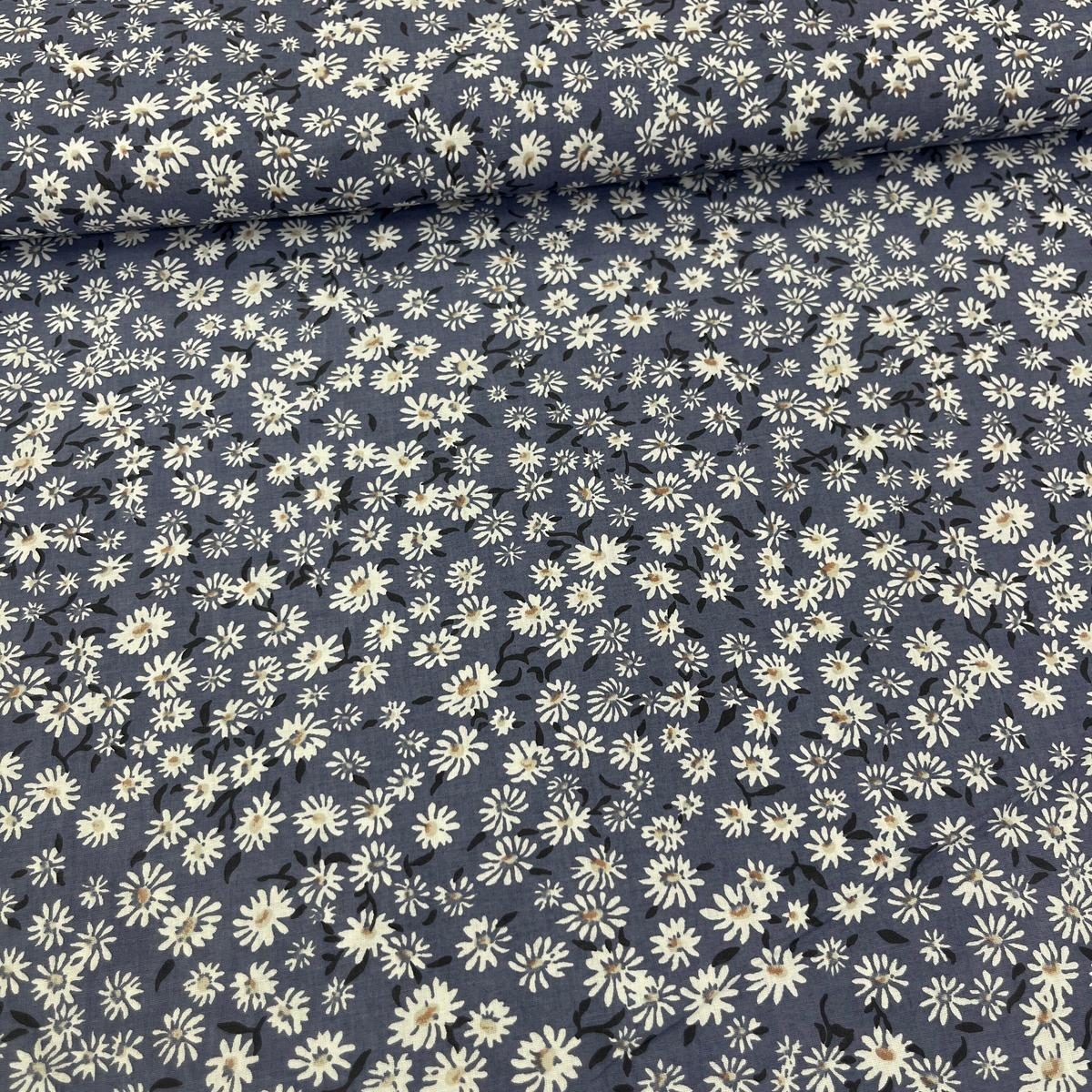 Tissu Popeline de Coton 240cm - Marguerites Liberty Bleu - MyTissus pour Déco et Mode - Boutique MyTissus Marckolsheim Alsace