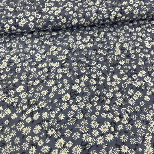 Tissu Popeline de Coton 240cm - Marguerites Liberty Bleu - MyTissus pour Déco et Mode - Boutique MyTissus Marckolsheim Alsace