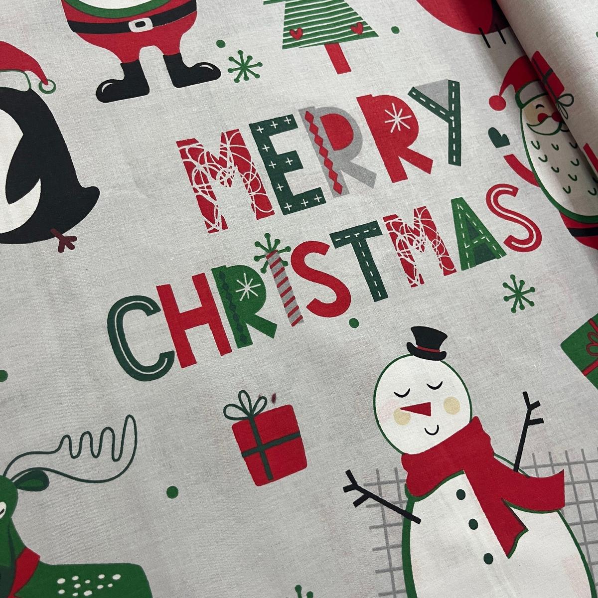 Tissu Popeline de Coton 240cm - Merry Christmas Gris - MyTissus pour Déco et Mode - Boutique MyTissus Marckolsheim Alsace