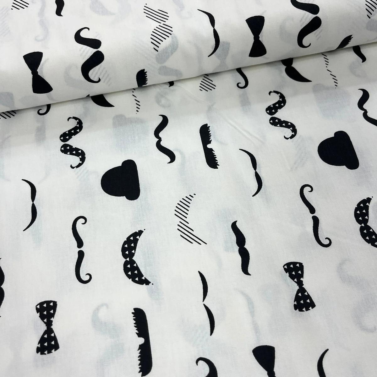 Tissu Popeline de Coton 240cm - Monsieur Moustache - MyTissus pour Déco et Mode - Boutique MyTissus Marckolsheim Alsace