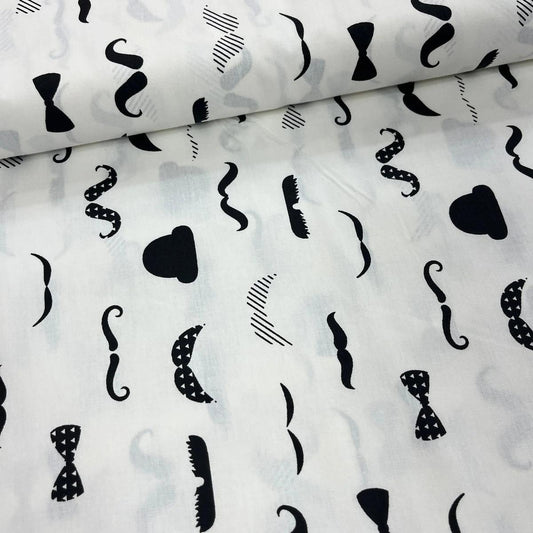 Tissu Popeline de Coton 240cm - Monsieur Moustache - MyTissus pour Déco et Mode - Boutique MyTissus Marckolsheim Alsace
