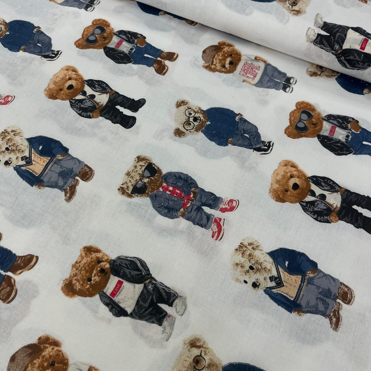 Tissu Popeline de Coton 240cm - Monsieur Ours en Costume - MyTissus pour Déco et Mode - Boutique MyTissus Marckolsheim Alsace