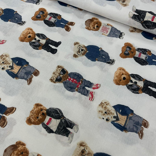 Tissu Popeline de Coton 240cm - Monsieur Ours en Costume - MyTissus pour Déco et Mode - Boutique MyTissus Marckolsheim Alsace