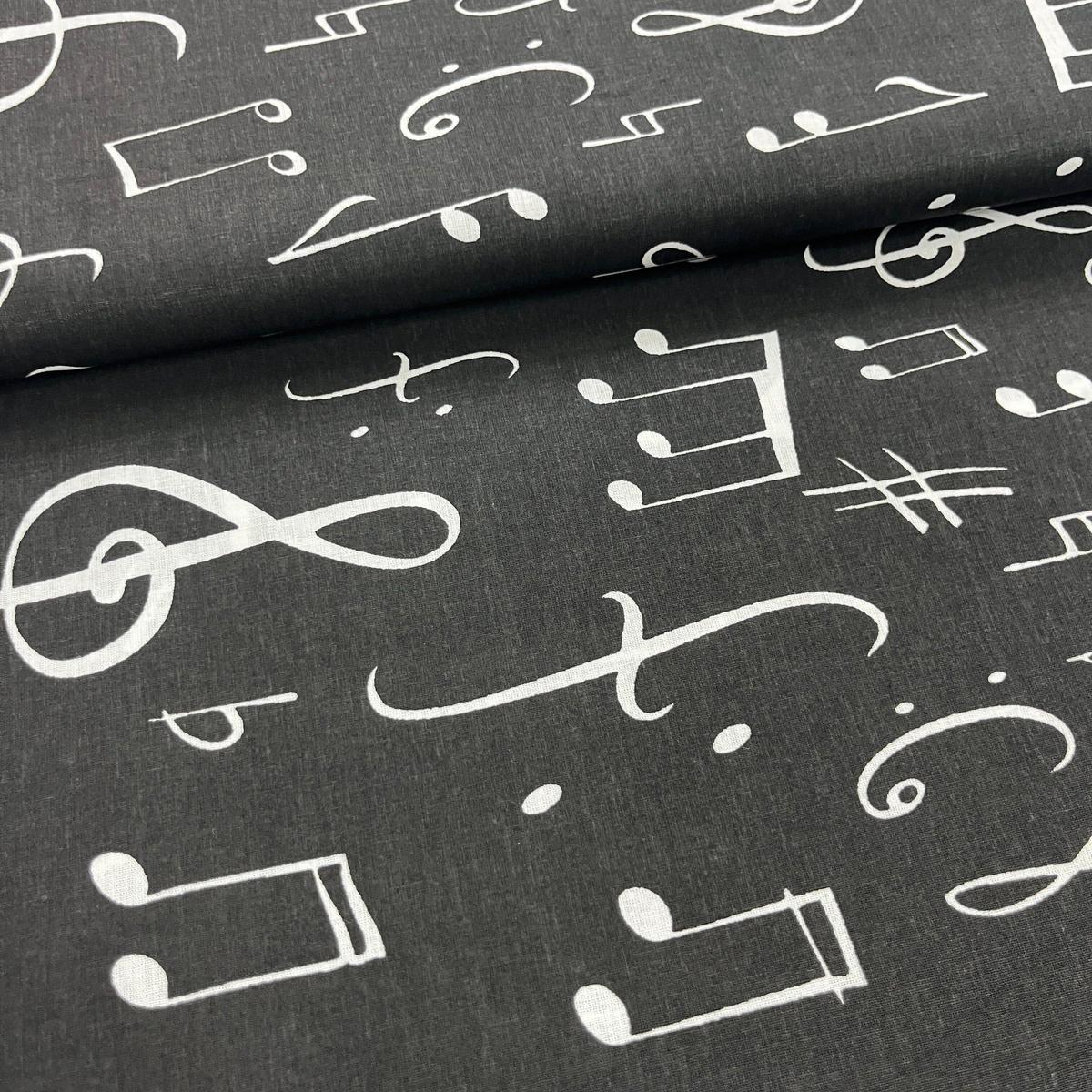 Tissu Popeline de Coton 240cm - Notes de Musique Noir - MyTissus pour Déco et Mode - Boutique MyTissus Marckolsheim Alsace