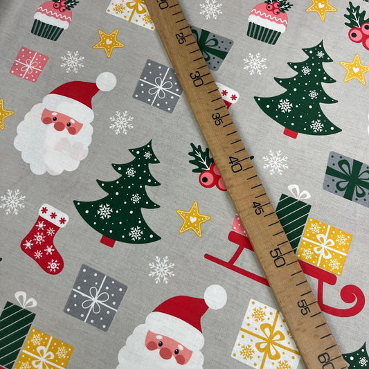 Tissu Popeline de Coton 240cm - Père Noël & Cadeaux - MyTissus pour Déco et Mode - Boutique MyTissus Marckolsheim Alsace