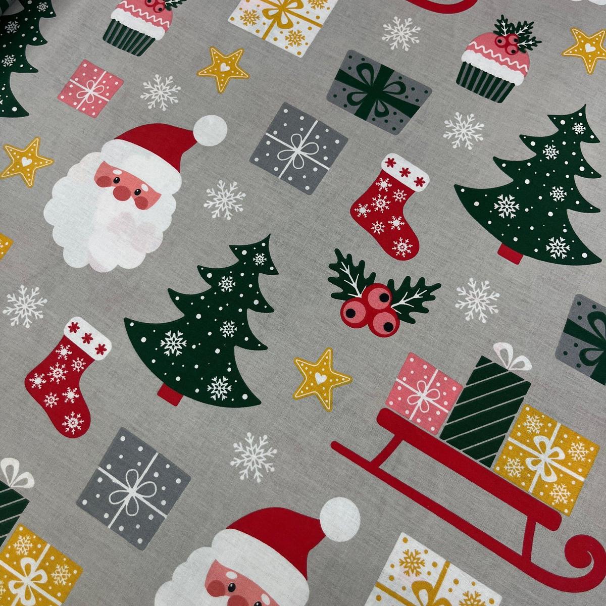 Tissu Popeline de Coton 240cm - Père Noël & Cadeaux - MyTissus pour Déco et Mode - Boutique MyTissus Marckolsheim Alsace