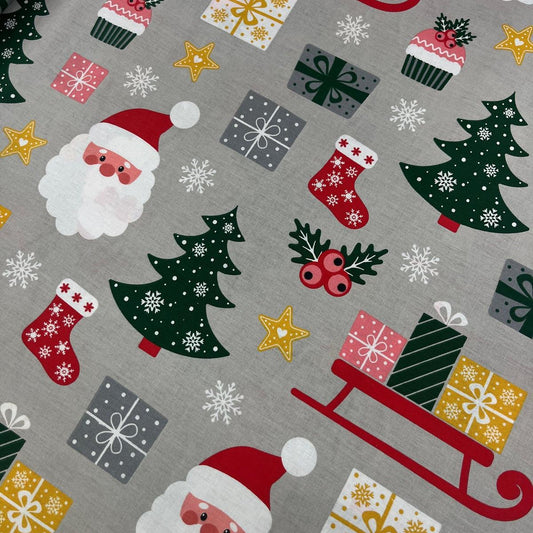 Tissu Popeline de Coton 240cm - Père Noël & Cadeaux - MyTissus pour Déco et Mode - Boutique MyTissus Marckolsheim Alsace
