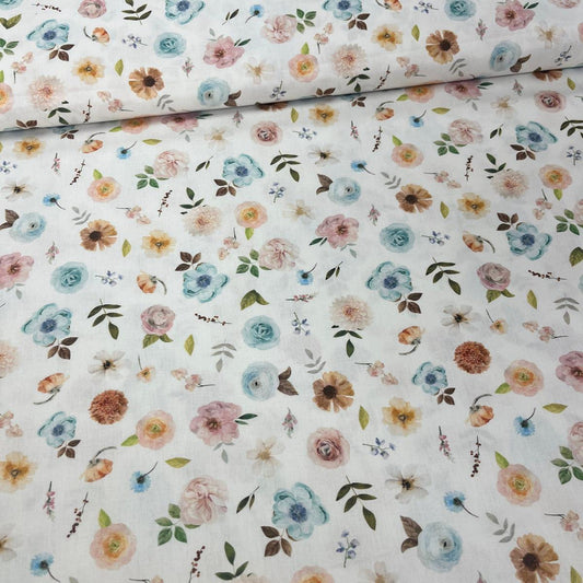 Tissu Popeline de Coton 240cm - Petites Fleurs en Aquarelle - MyTissus pour Déco et Mode - Boutique MyTissus Marckolsheim Alsace